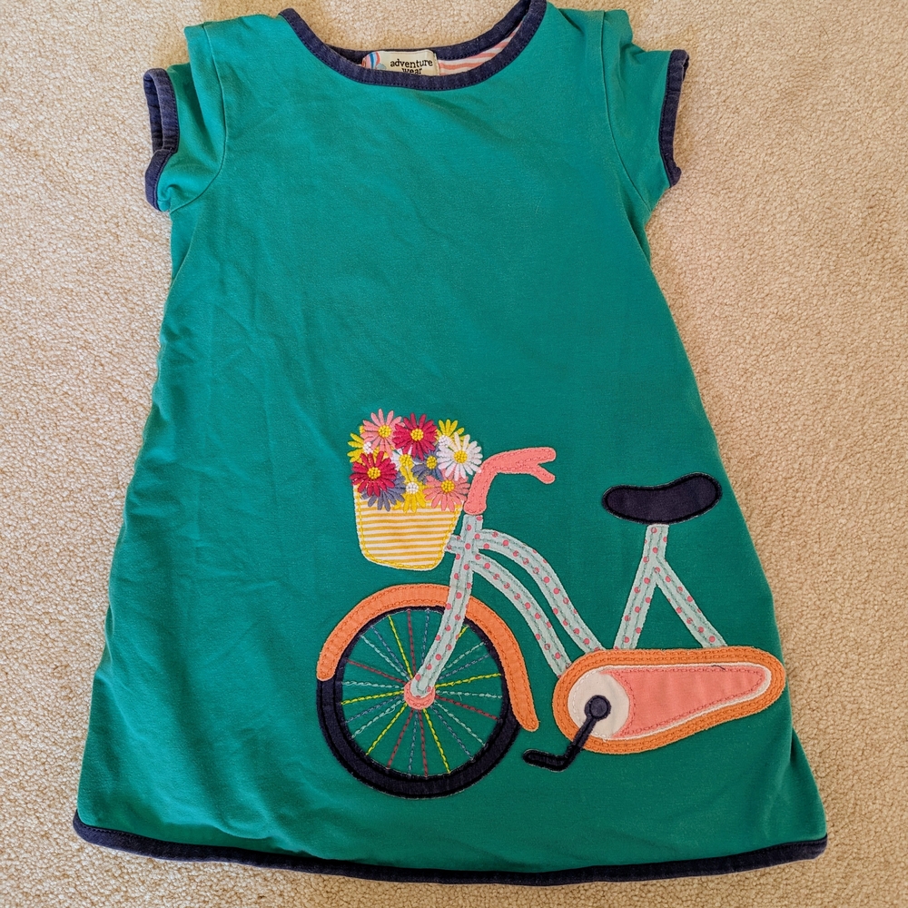 Green Dress with Bicycle Appliqué